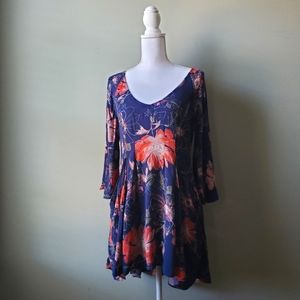 Free People All Eyes On You Blue Floral Baby Doll Mini Dress, Size 2